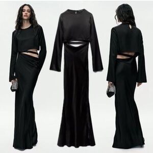 Zara maxi long sleeve dress with cut out